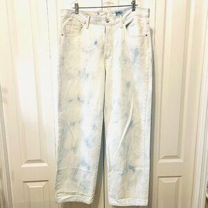 Universal Thread Mid Rise 90"s Baggy Cloud Tie Dye-Button Fly Jeans-10R-Blue/Wh.